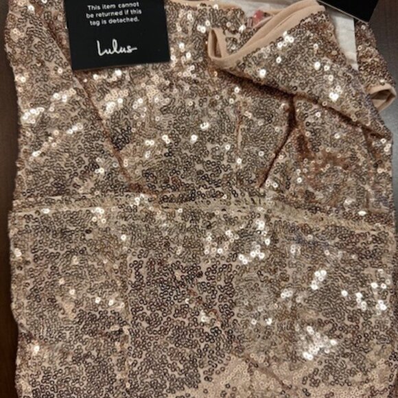 NWT Lulus Alicia Rose Gold Sequin Ruffled Two-Piece Dress - Picture 4 of 10